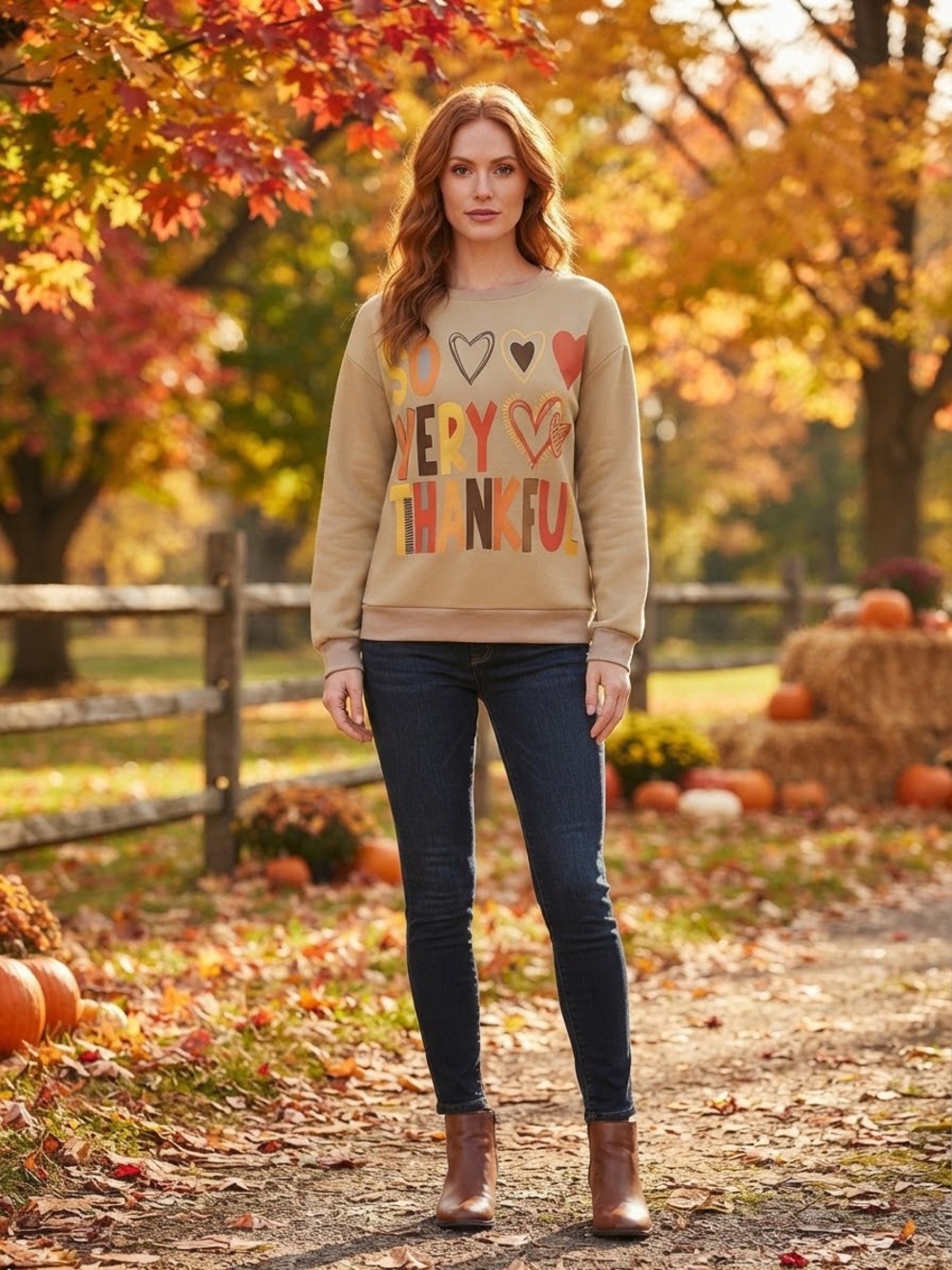 So Very Thankful (Thanksgiving) Sweatshirt - Tan